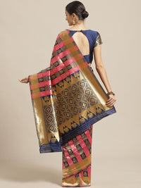 Saree mall Navy Blue & Pink Checked Banarasi Saree