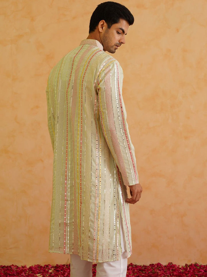 SOJANYA LUXE Kolar Mandarin Sulam Kurta Labuci Biasa dengan Piyama