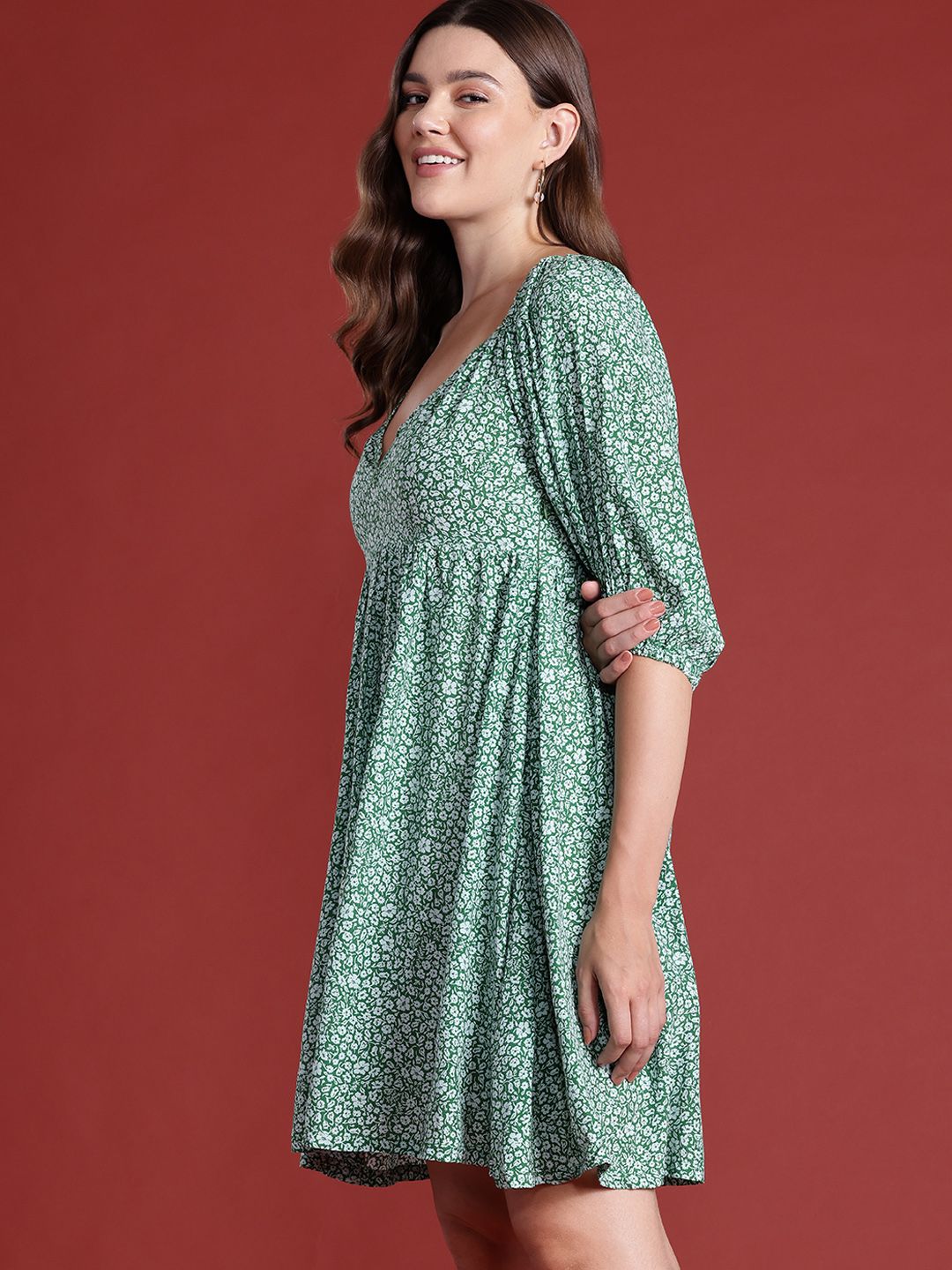 all about you Floral Print Sweetheart Neck Empire Dress