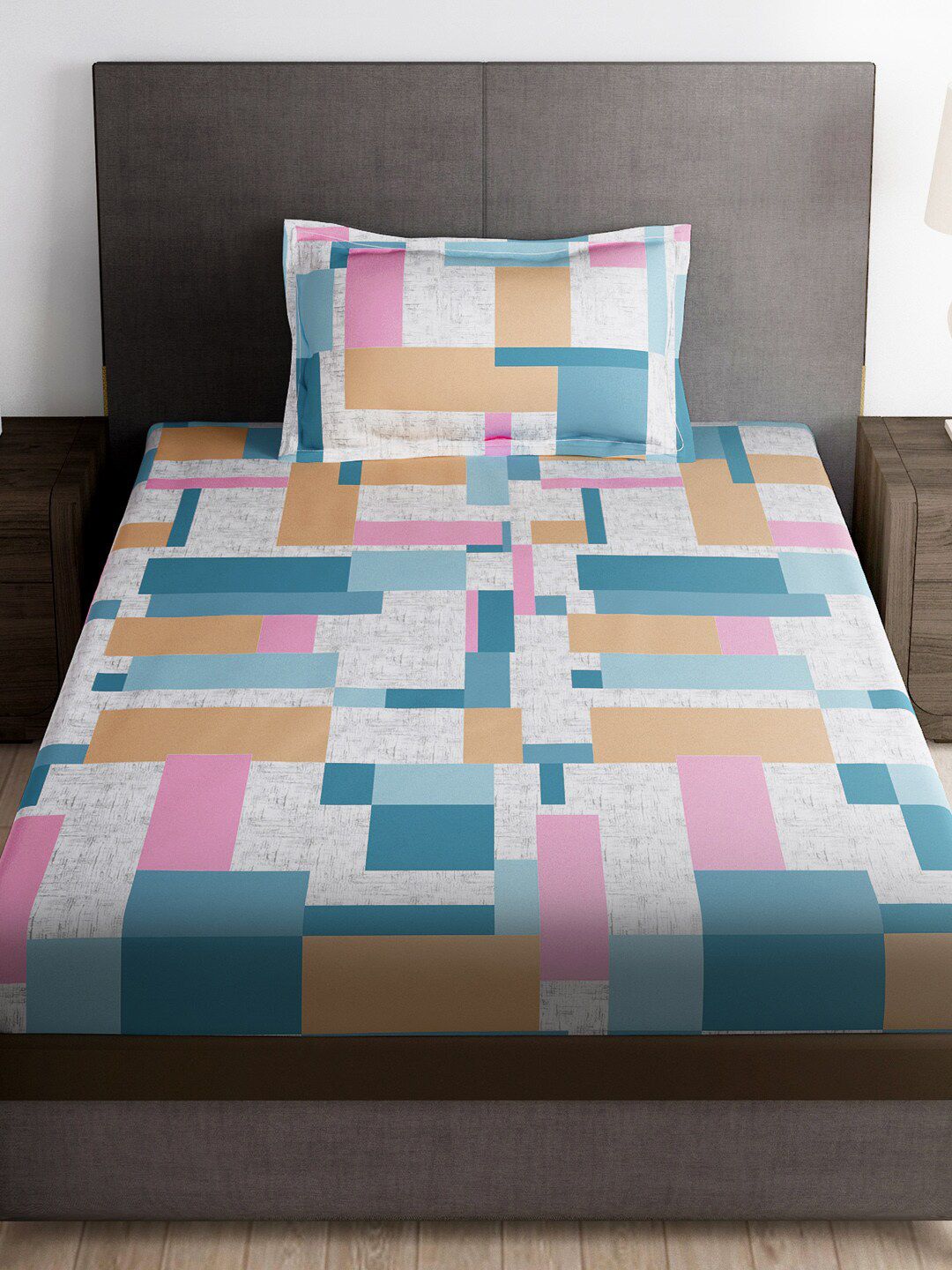 Story@home Multicoloured 180 TC Single Bedsheet with 1 Pillow Cover