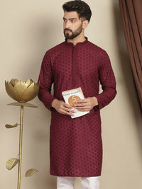 Anouk Striped Mandarin Collar Long Sleeves Cotton Thread Work Kurta
