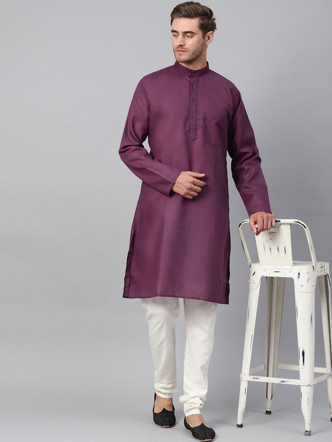 SOJANYA Mandarin Collar Patch Poket Linen Kapas Lurus Kurta
