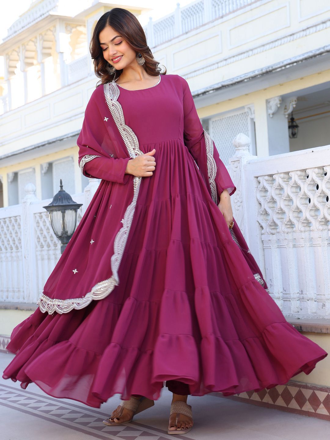 KALINI Women Layered Kurta with Pyjamas & With Dupatta