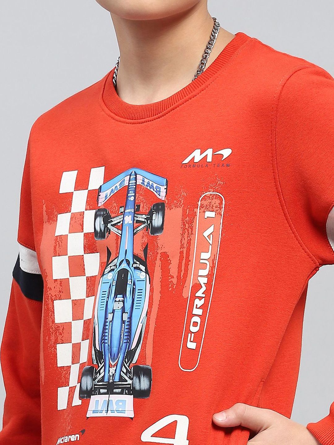 Monte Carlo Boys CottonOrange Round Neck Full Sleeves Pullover Printed Sweatshirt