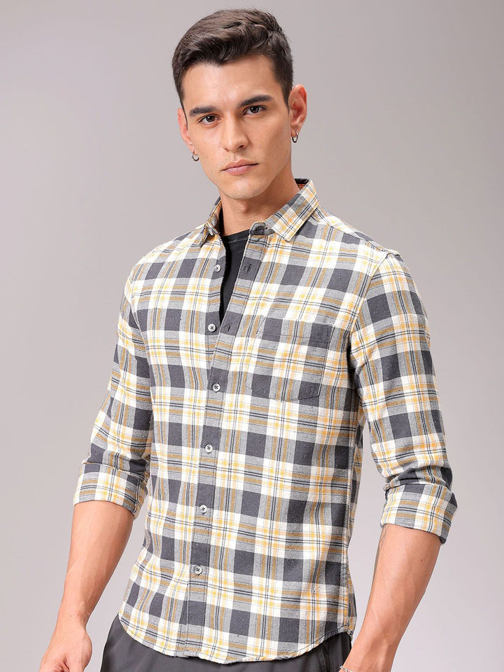 The Indian Garage Co Men Cutaway Collar Checked Cotton Slim Fit Casual Shirt