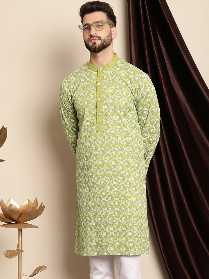 Anouk Men Green Thread Work Kurta