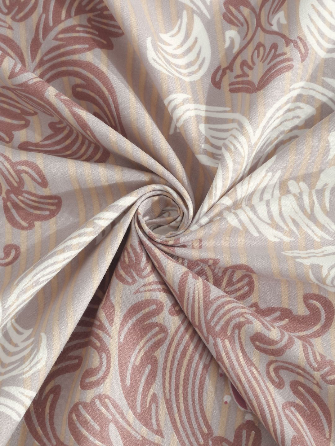 Aura Beige Ethnic Motifs Polycotton 300 TC King Fine Bedsheet dengan 2 Sarung Bantal-98 x 89 inci