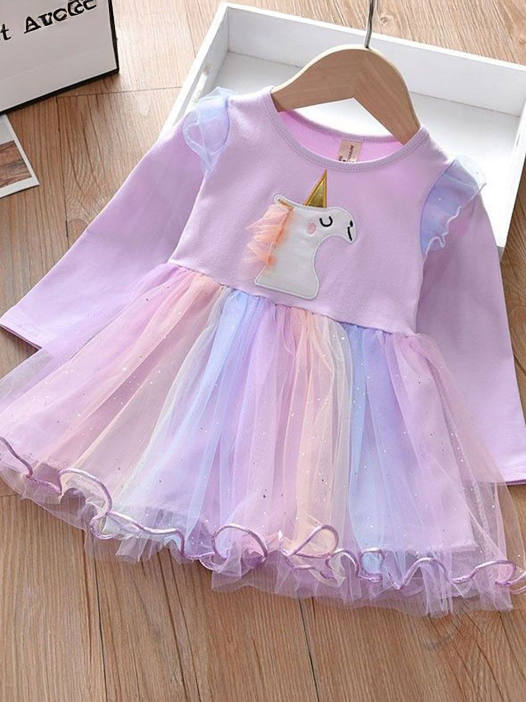 YK Girls Colourblocked Fit and Flare Knee Length Dress