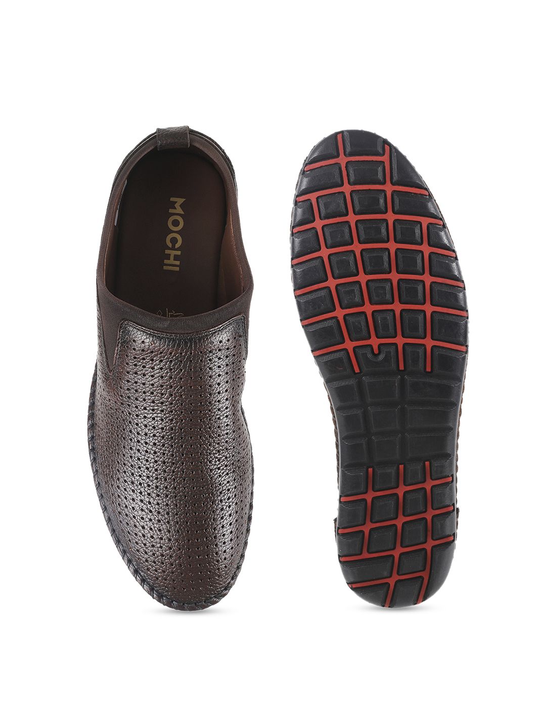 Mochi Men Coffee Brown Textured Leather Loafers