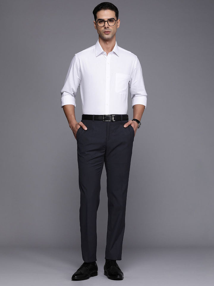 Raymond Men Solid Flat-Front Slim Fit Formal Trousers