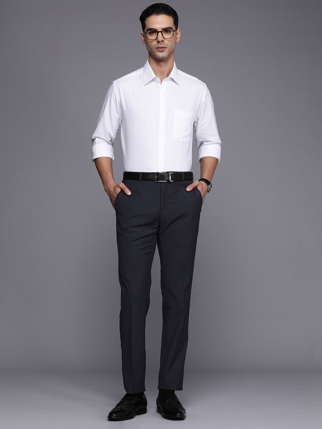 Raymond Men Solid Flat-Front Slim Fit Formal Trousers