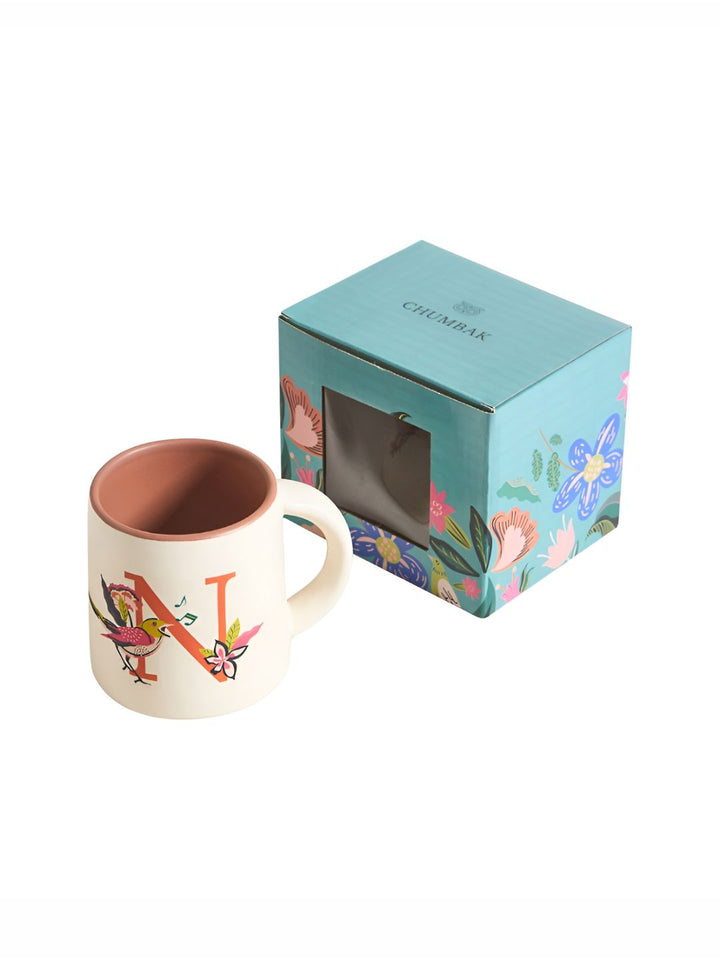 Chumbak Off White &amp; Orange Printed Ceramic Glossy Mug 300 ml