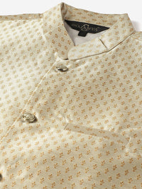 SOJANYA Embeoidered Sequinned Pure Cotton Kurta with Churidar & Woven Design Nehru Jacket