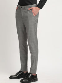 THE BEAR HOUSE Men Checked Tapered Fit Mid-Rise Formal Trousers