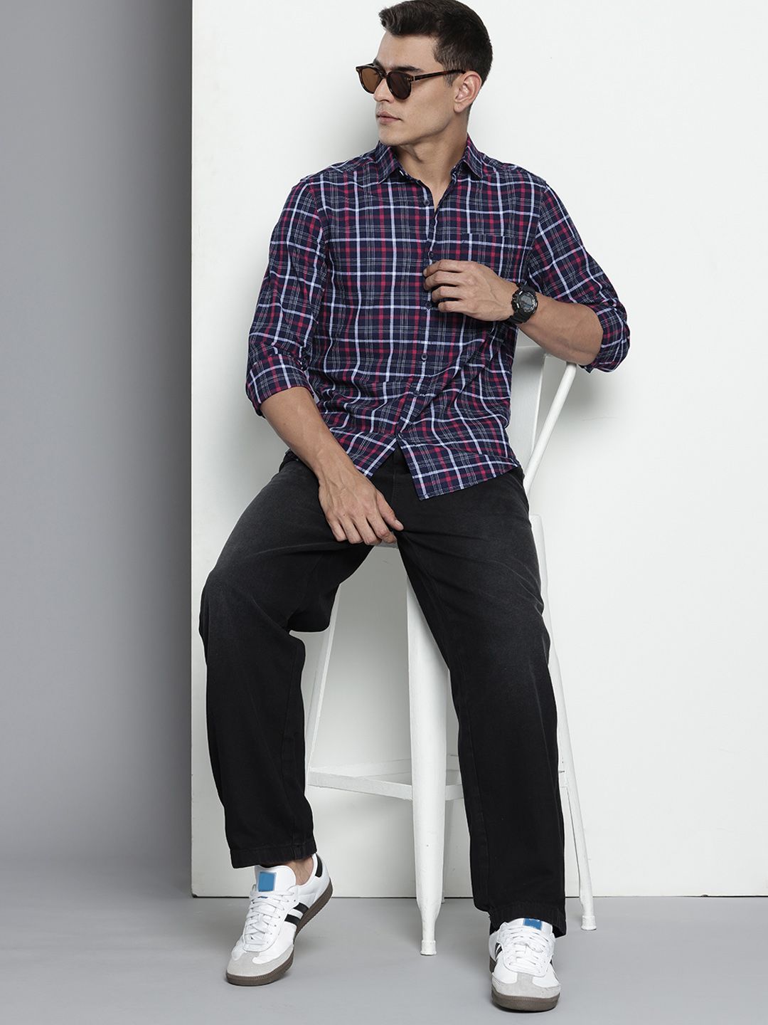 The Indian Garage Co Slim Fit Checked Pure Cotton Casual Shirt