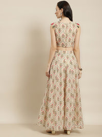 Shae by SASSAFRAS Beige & Pink Printed Ready to Wear Lehenga