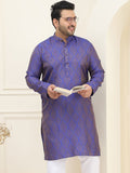SOJANYA PLUS Men Blue & Golden Jacquard Silk Woven Design Straight Kurta