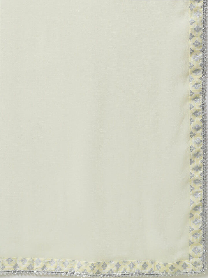 Libas Women Yellow & Silver-Coloured Cotton Printed Kurta with Palazzos & Dupatta
