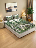 KLOTTHE Hijau & Putih Floral 400 TC Cadar King dengan 2 Sarung Bantal