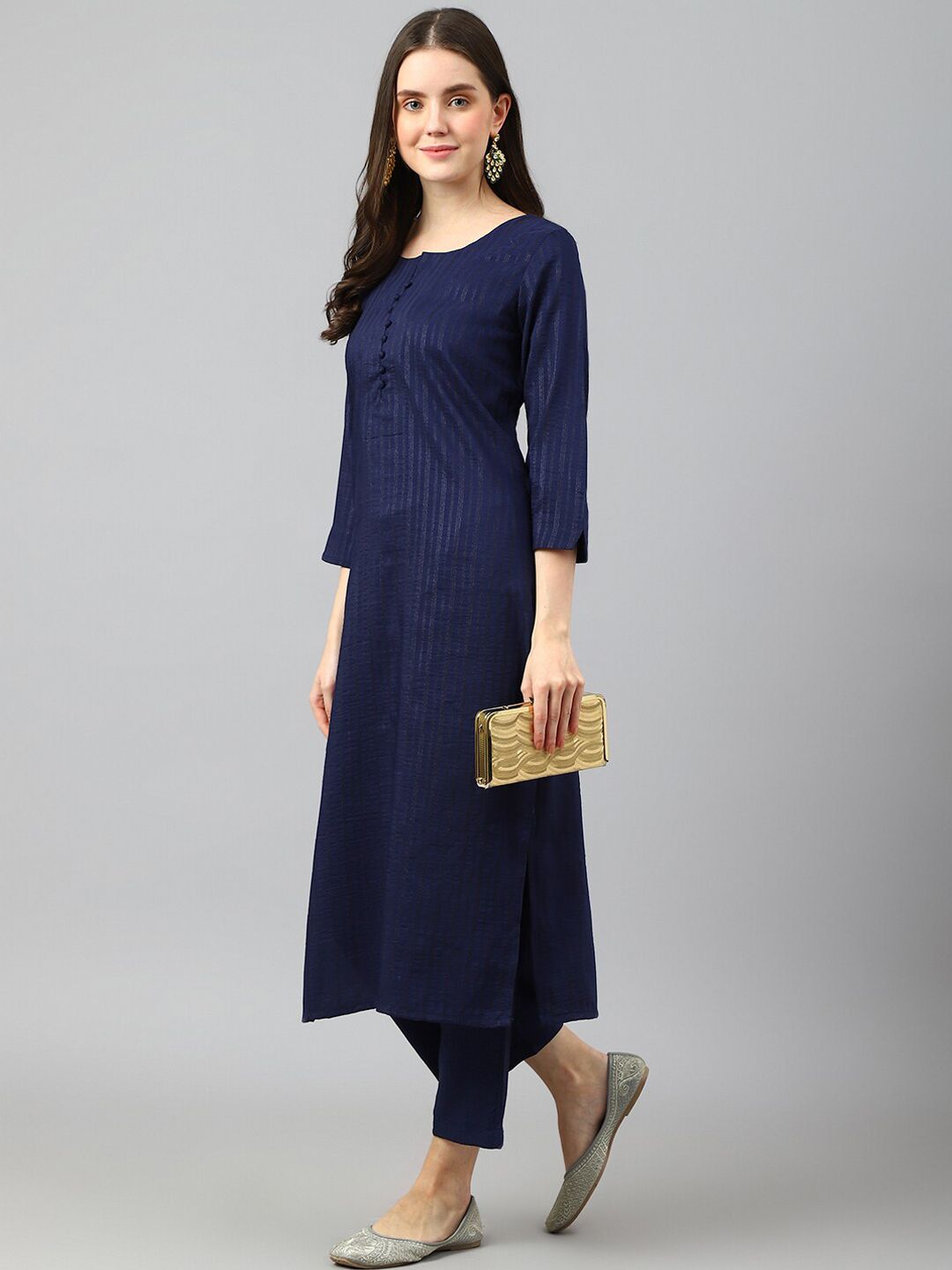 KALINI Striped Regular Kurta with Trousers