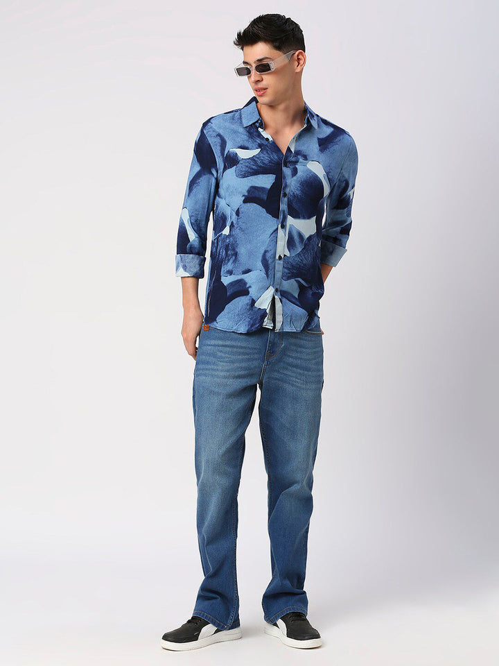 Being Human Slim Fit Abstract Printed Spread Collar Casual Shirt