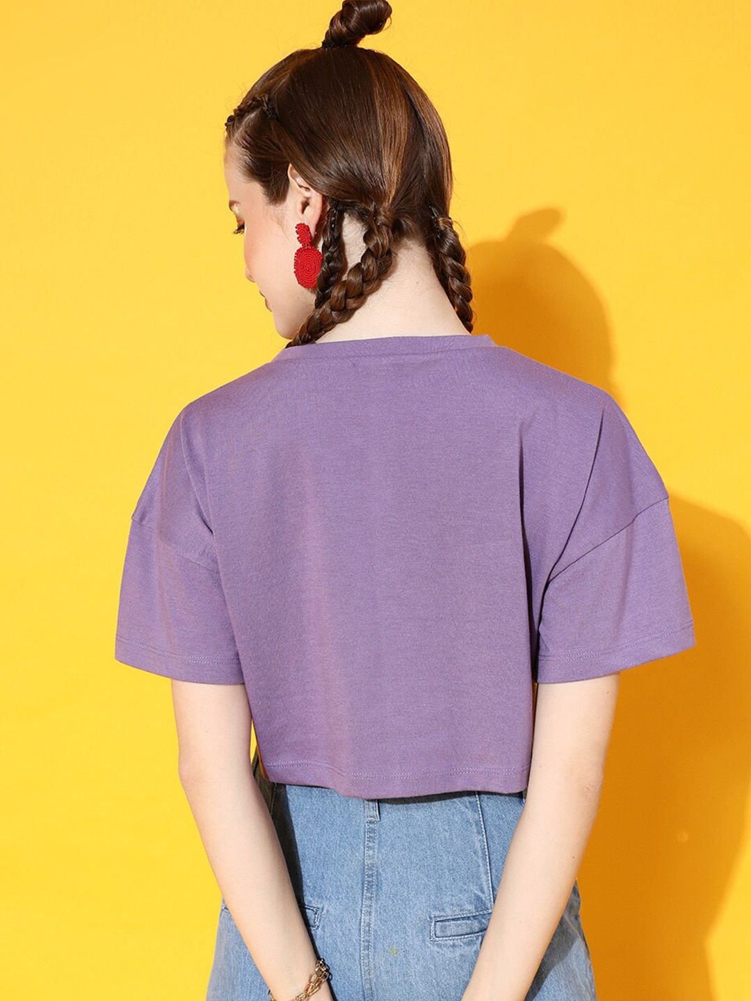 STREET 9 Women Lavender Printed Crop Tshirt