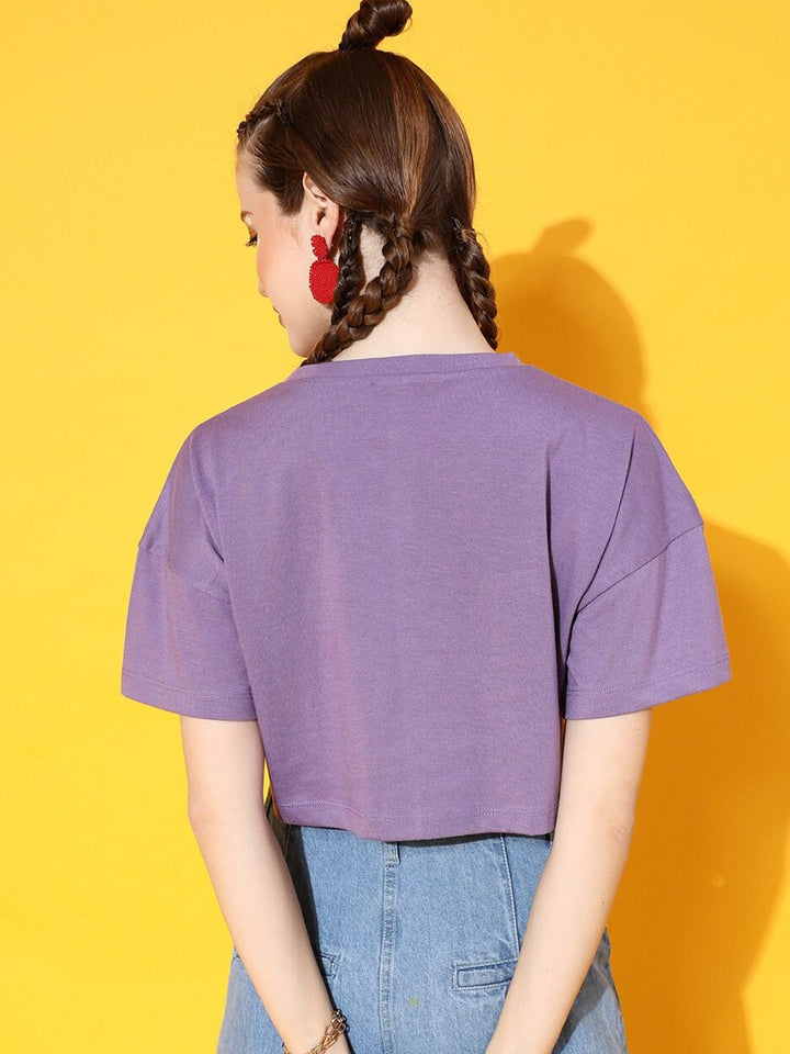STREET 9 Women Lavender Printed Crop Tshirt