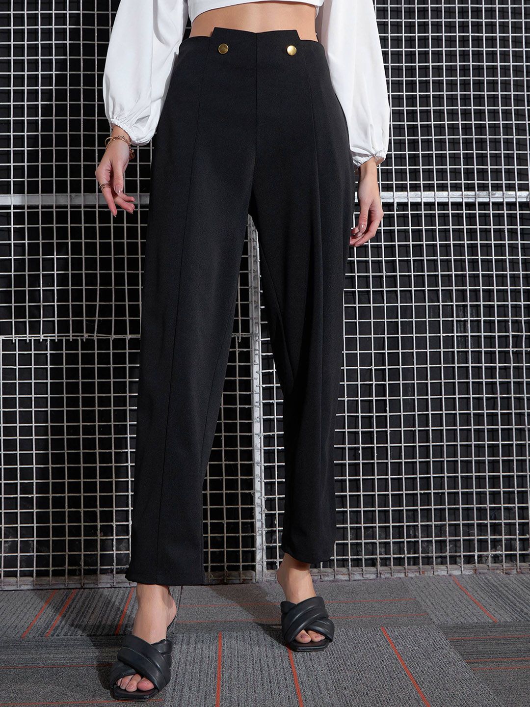 SASSAFRAS Women Black High-Rise Pleated Trousers