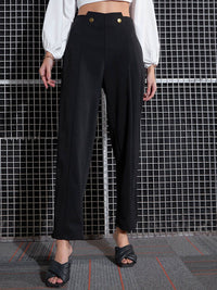 SASSAFRAS Women Black High-Rise Pleated Trousers