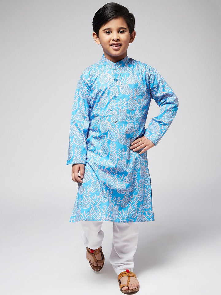 SOJANYA Boys Blue Floral Printed Kurta