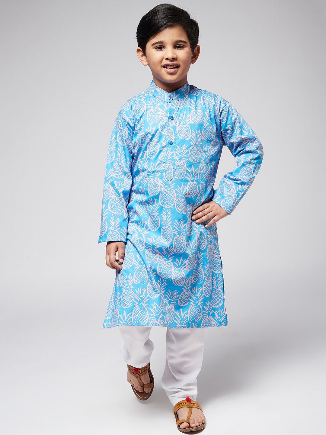 SOJANYA Boys Blue Floral Printed Kurta