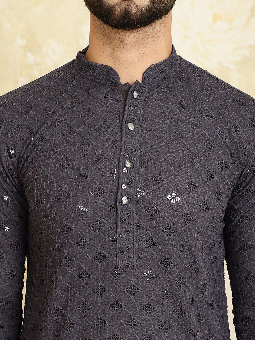 SOJANYA Embroidered Regular Sequinned Pure Cotton Kurta With Churidar