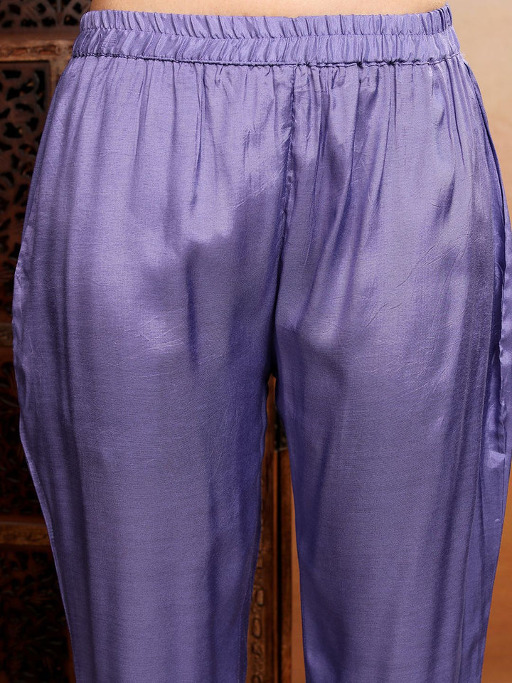 Vishudh Purple Ombre Printed Thread Work Straight Kurta With Trousers & Dupatta