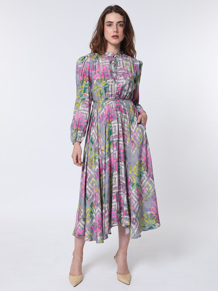 Rareism A-line Geo Floral Midi Dress