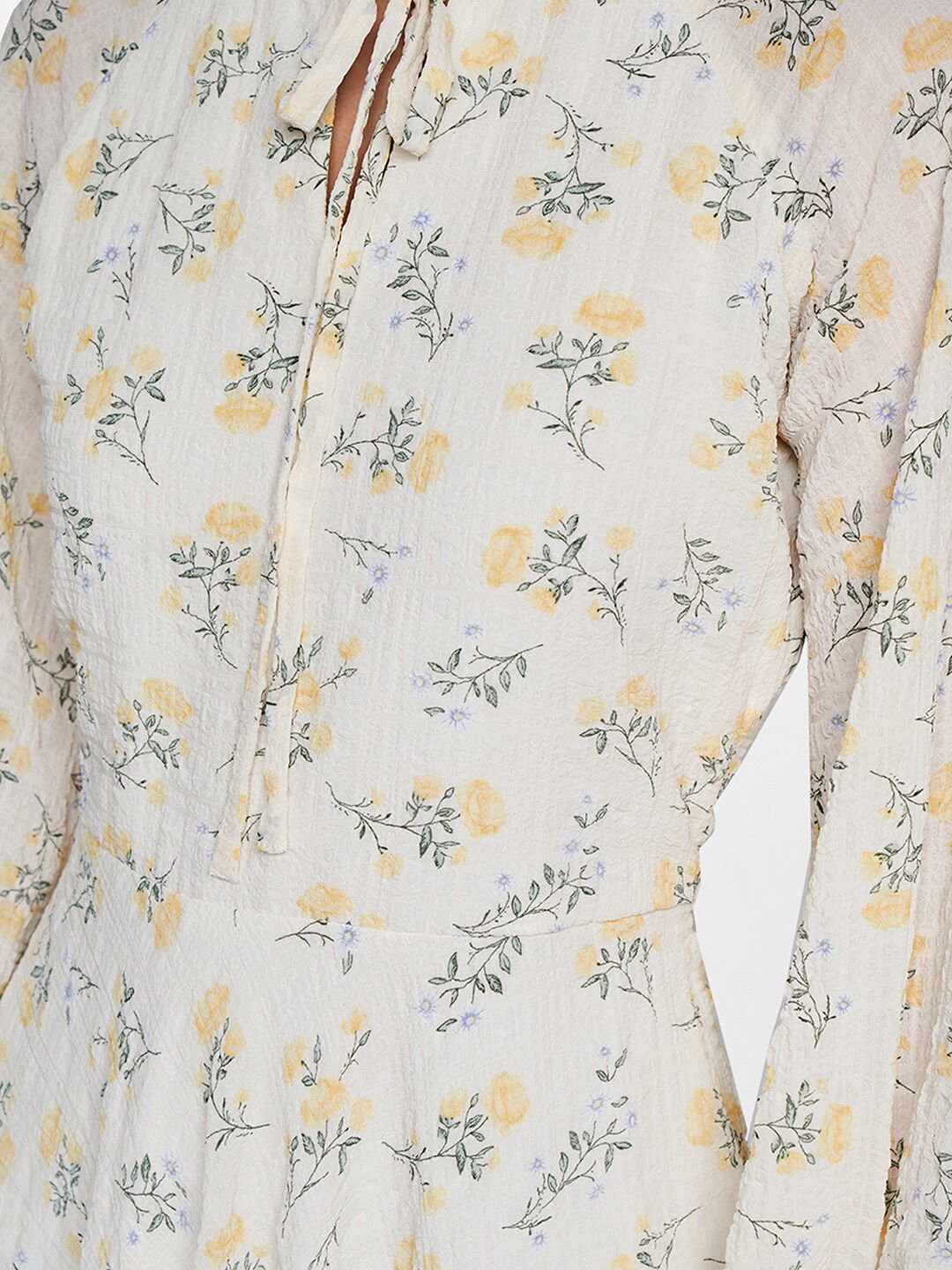 AND Floral Print Tie-Up Neck Puff Sleeve Fit & Flare Dress