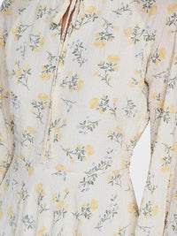 AND Floral Print Tie-Up Neck Puff Sleeve Fit & Flare Dress