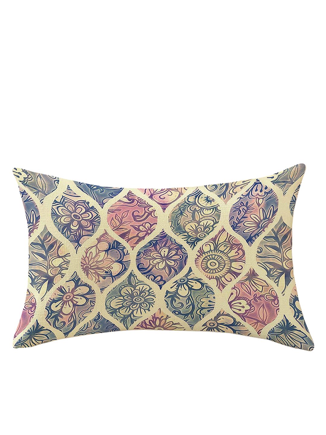 STITCHNEST Pack Of 2 Blue Floral Printed Rectangle Cushion Covers