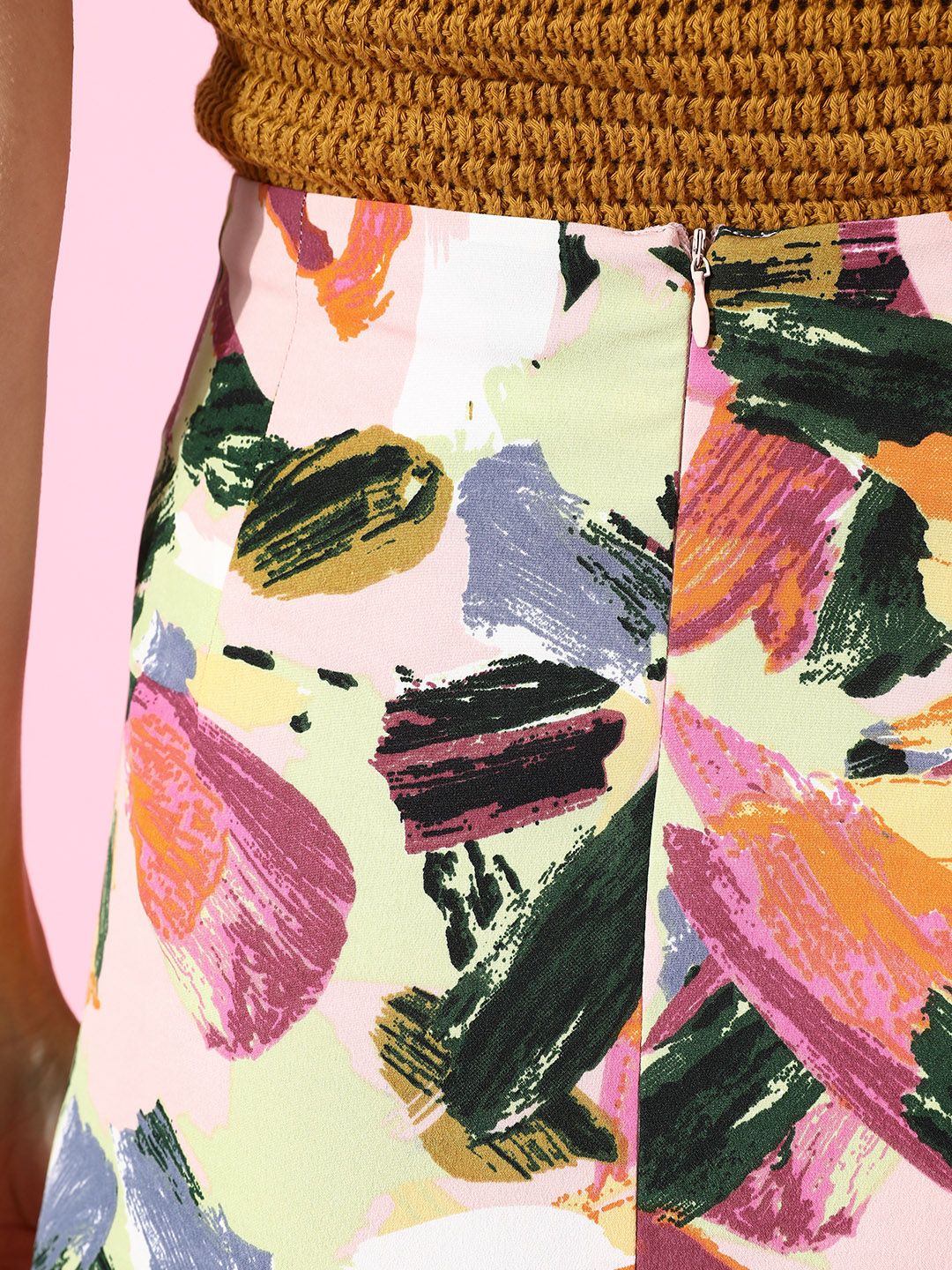 Berrylush Women Pretty Pink Abstract Crepe Skirt