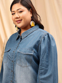CURVY STREET Plus Size Cotton Comfort Opaque Denim Shirt