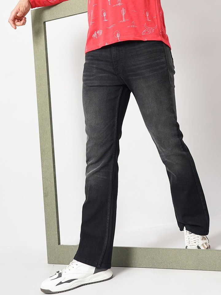 The Indian Garage Co Men Bootcut Clean Look Light Fade Stretchable Jeans