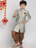 Vastramay Boys 'Gray and Coffee Brown Brown Indowestern Sherwani dan Cowl Dhoti Pant Set
