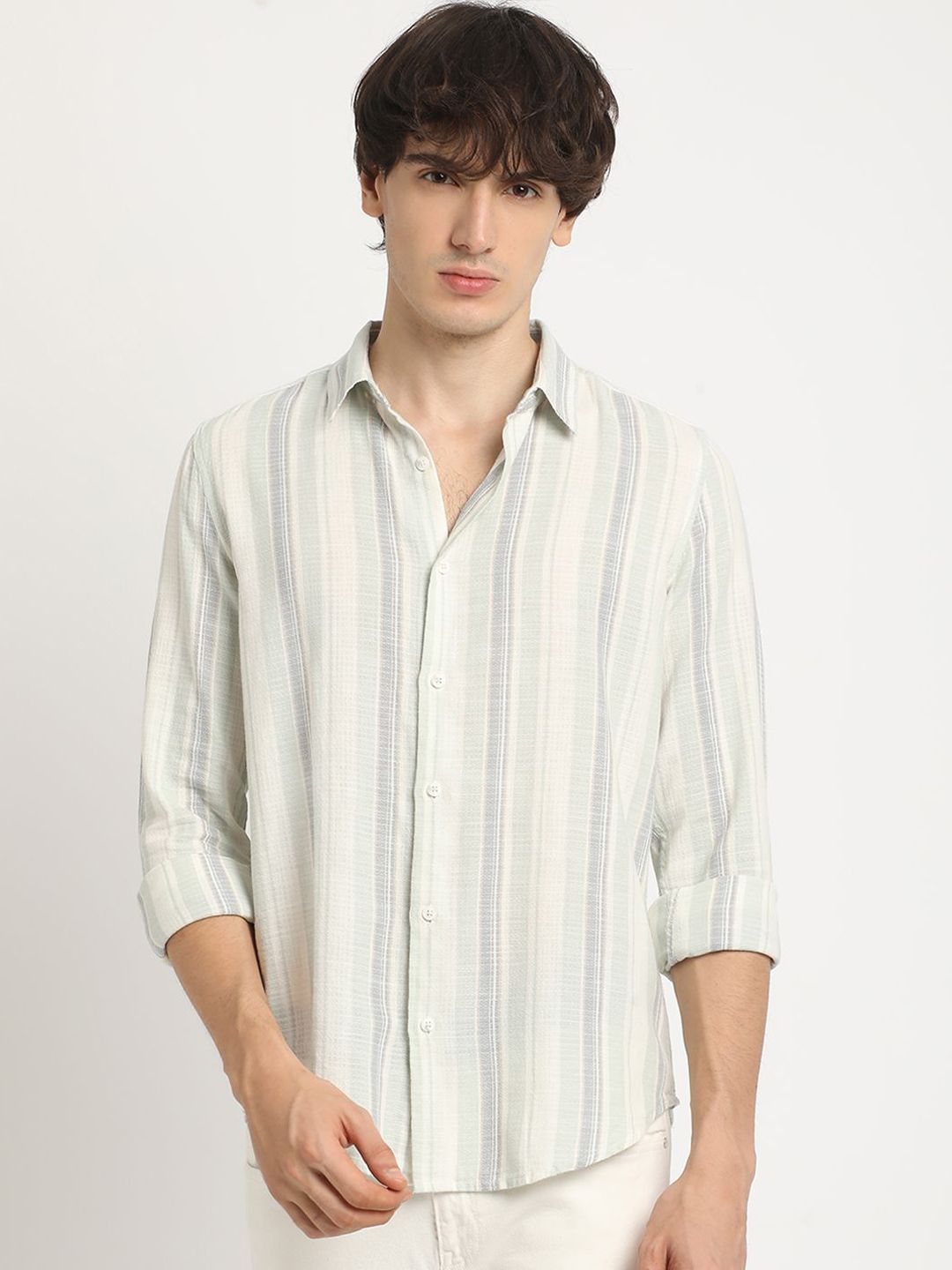 THE BEAR HOUSE Men's Striped Slim Fit Button-Down Collar Casual Shirt