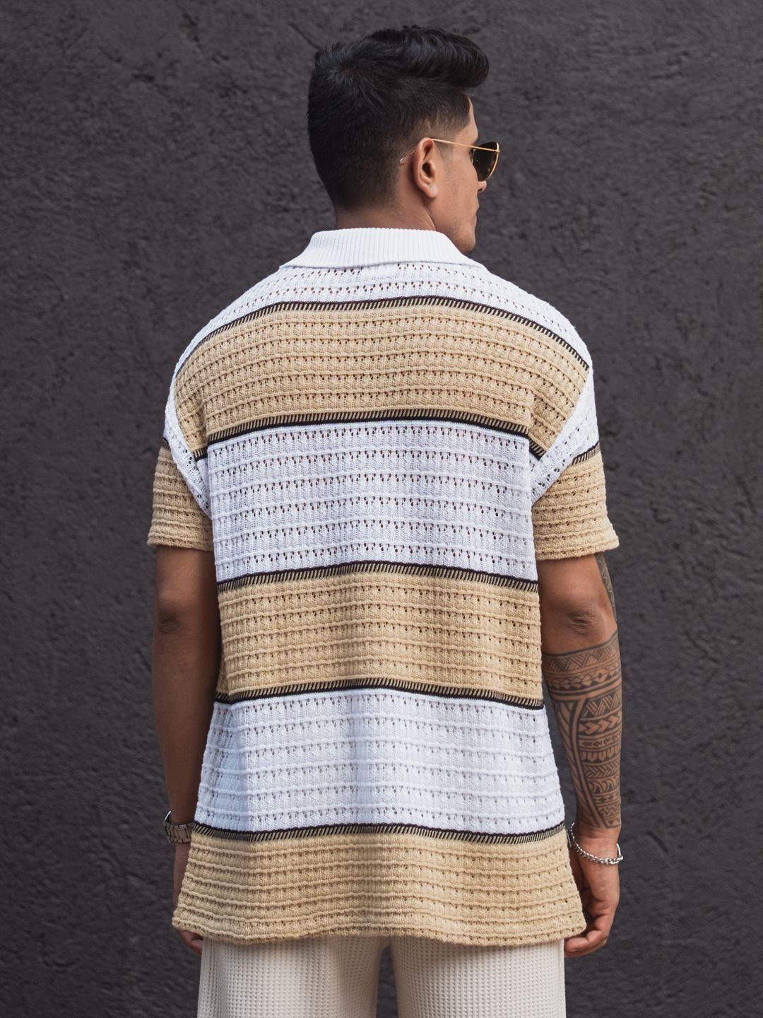 Powerlook Men Striped Polo Collar Pockets T-shirt