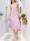 DressBerry Fairycore-Fashionable Printed Halter Neck Open-Back Sheath Midi Dress