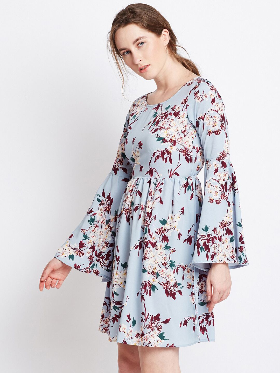 Berrylush Women Blue Printed A-Line Dress