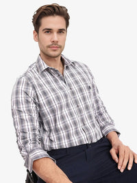RARE RABBIT Men Comfort Spread Collar Tartan Checked Cotton Casual Shirt
