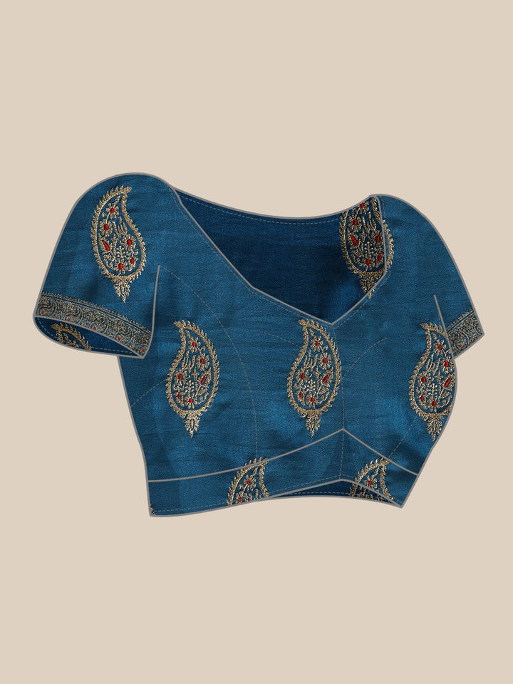 Saree mall Teal Silk Blend Vichitra Ethnic Embelished Party Sarees
