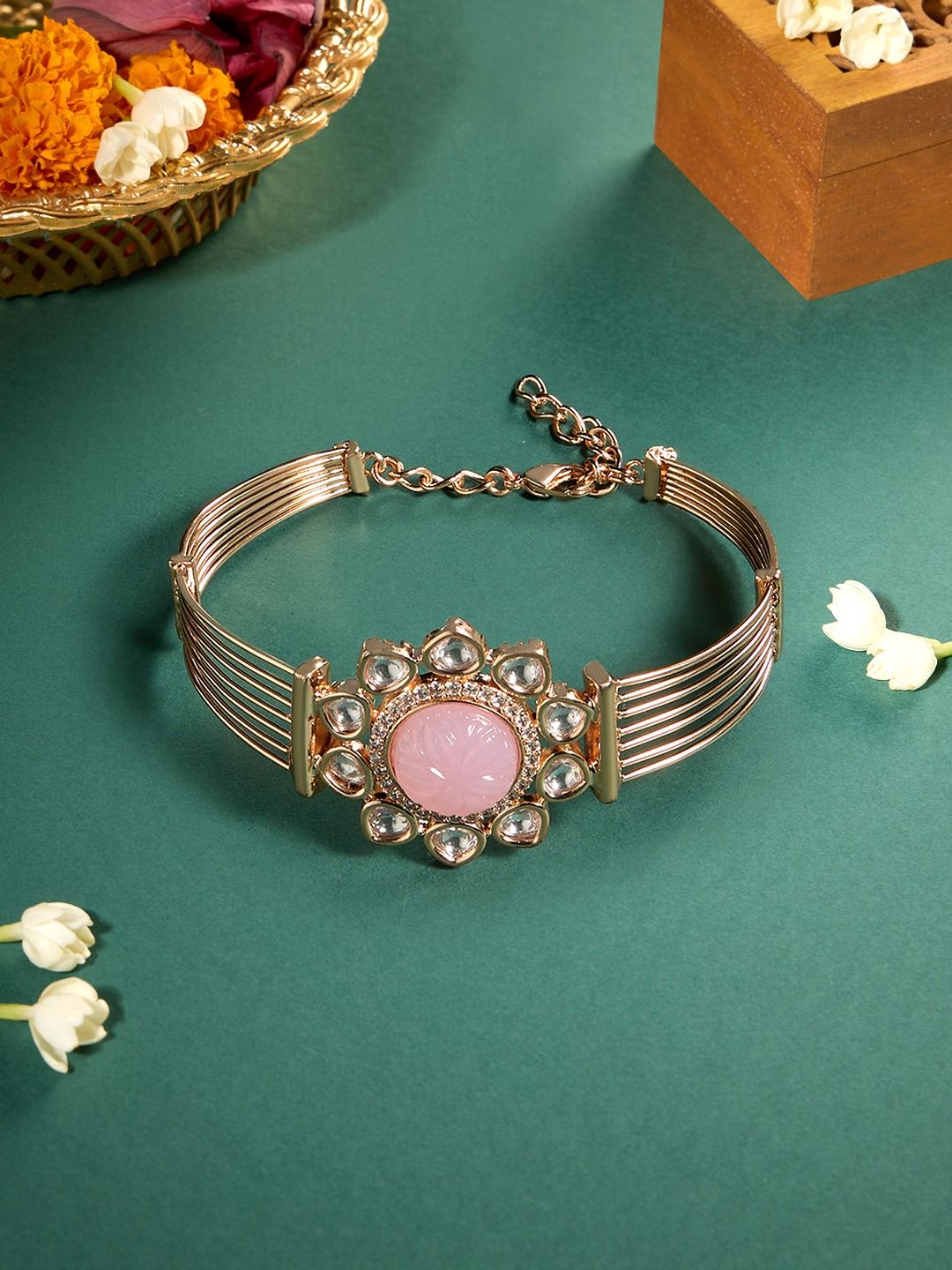 Zaveri Pearls Rose Gold-plated Cubic Zirconia Studded Gelang Kada