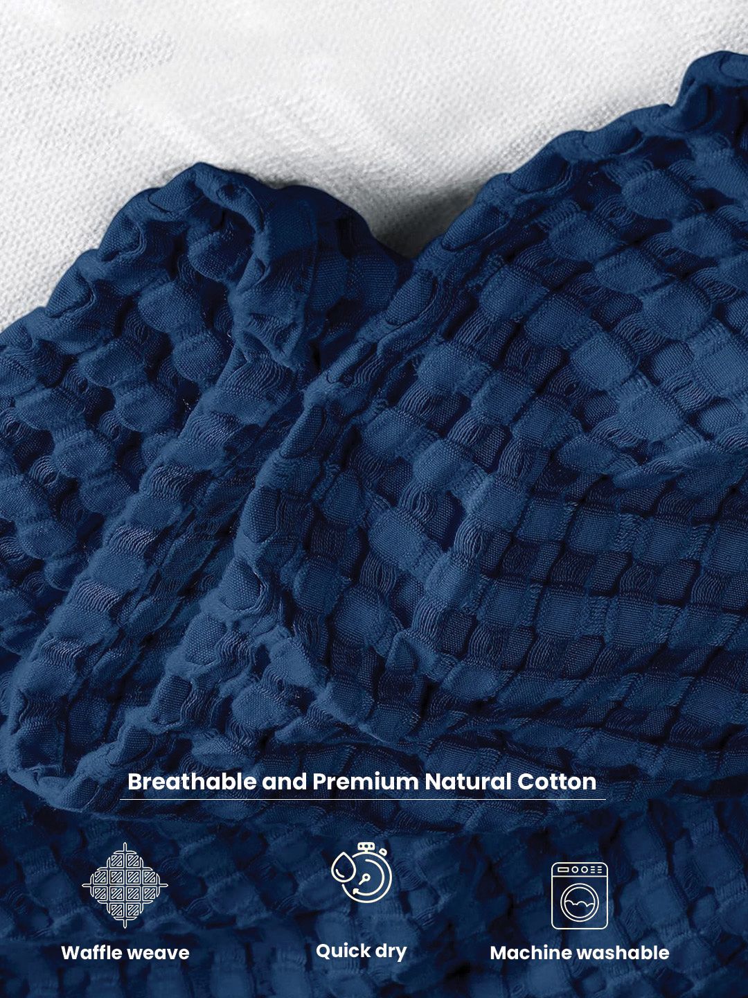 URBAN SPACE Navy Blue Checked AC Room 150 GSM Cotton Double Bed Waffle Weave Blanket