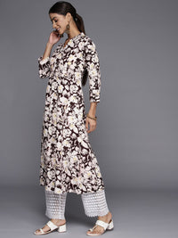 Varanga Floral Printed Mandarin Collar Crepe Kurta
